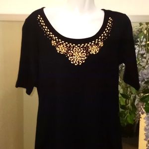 Karen Scott Wood Bead Embellished  Knit Top